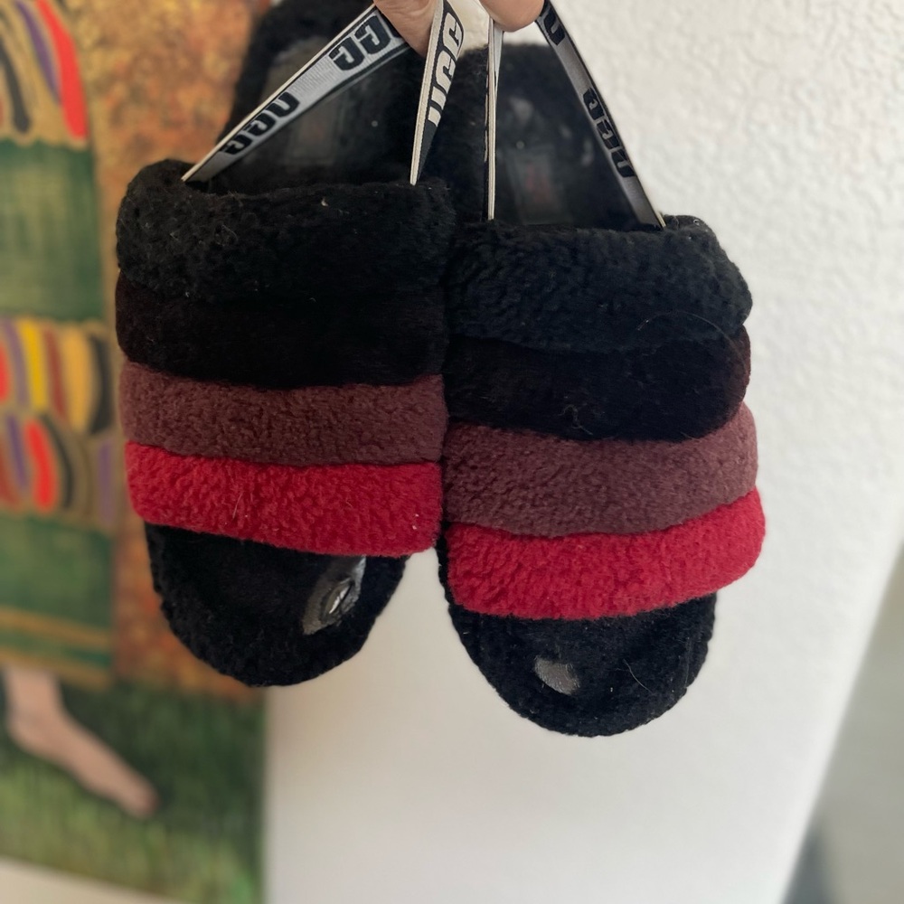 Used cute UGG Multicolor Fluffy Slippers see description